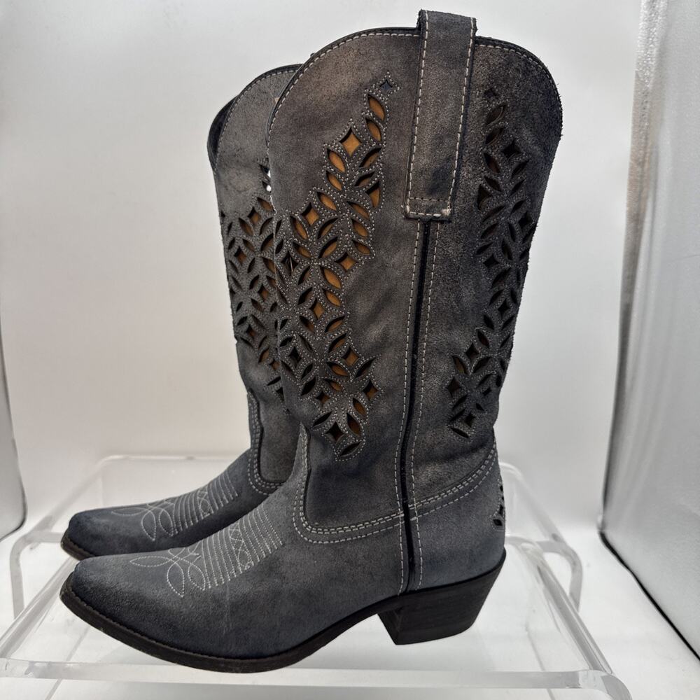Laredo women’s chopped out Bluish Gray 13 inch Snip Toe Boots size 9M